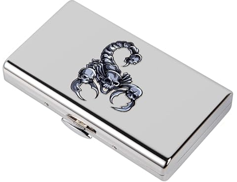 Stilvolle Metall Zigarettentasche/RFID Kreditkarte Geldbörse. Skorpion Icon, vielseitige Portabilität, hochwertige Haltbarkeit, gute Dichtung. (Helles Silber, 12pcs 100's)