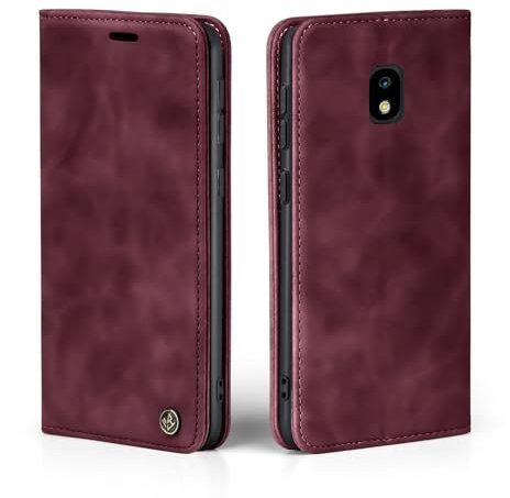 LBH Handyhülle für Samsung Galaxy J5 (2017) in Weinrot mit Karten- und Geldfach Smartphone Hülle mit Standfunktion Flip Case Schutzhülle Magnetverschluss Vintage
