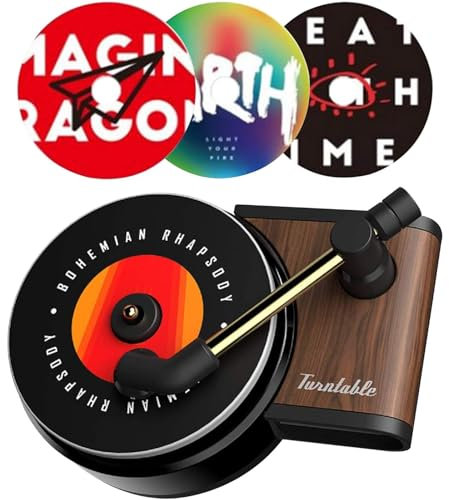 Unifizz Car Vent Clip Aromatherapy Fragrance Diffuser, Car Air Freshener, Record Player Design Turntable Perfume Vent Outlet Diffuser (3 Refill Pads)