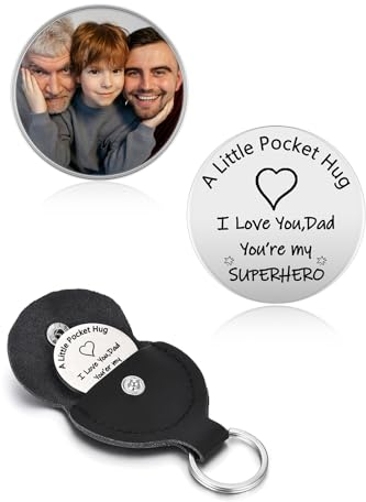 PiercingJak Pocket Hug Token Schlüsselanhänger mit Foto Gravur Kleine Umarmung Inspirierende Münze Glücksbringer Andenken Personalisierte Geschenk für Papa Vater, I Love You Dad, You're my Superhero