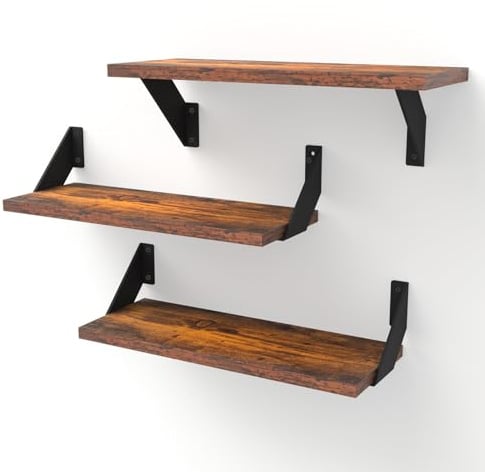 ChasBete Wandregal Holz Vintage 3 Stück, 40cm Schweberegal Holz, Kleines Regal Wand Für Wohnzimmer Schlafzimmer Aufbewahrung Wandregale, Braun