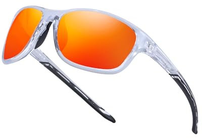 Myiaur Lunettes de soleil de sport polarisées pour femme – Monture incassable légère protection UV400 pour cyclisme, course à pied, pêche, A07 Cadre transparent Verres rouges