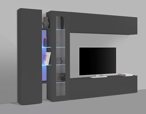 möbelando Wohnwand >Benevent< (5-teilig) in Anthrazit matt - 280x180x30 (BxHxT)
