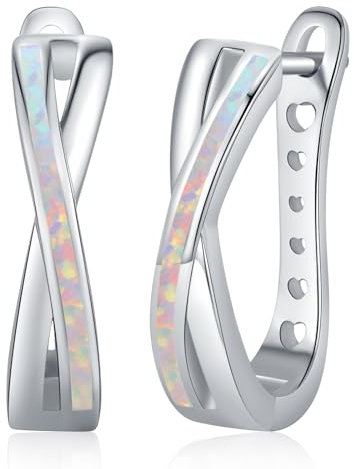 Opal Damen Ohrringe 925 Sterling Silber Creolen Kleine Kreis Ohrringe Opal Schmuck Geschenk für Mädchen Mama Kinder Frauen