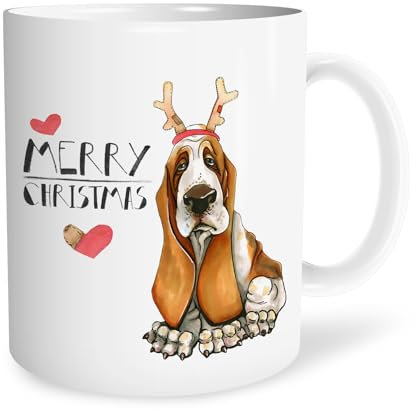 URLLUAE Christmas Basset Hound Mugs, Christmas Basset Hound Gifts, Funny Christmas Mug, Dog Christmas Gifts, Basset Hound Gifts for Women, Cute Christmas Mugs, Christmas Coffee Mugs 11 Oz