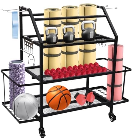 Yoga Matte Regal, Yogamatte Organizer für Hanteln, Faszienrolle, Kettlebell und Yoga Block, Hantel Ständer Für Langhantelpolster Faszienrolle, Tragfähigkeit-136KG