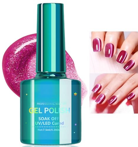 Rose Red Holo/graphic Cat Eye Nail Polish,Cat Eye Gel Nail Polish,Magnetic Nail Polish Gel,Shiny Diamond Nail Gel Polish UV Gel Nail Polish,Gel Nail Polish Glitter,Sparkly Nail Varnish for Girl(#08)