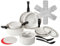 ESEVOLO Batterie de cuisine 23 pièces induction, Lot de Casseroles et Poêles avec poignées amovibles, Empilable, Revêtement Antiadhésif en Céramique sans PFAS, avec couvercle en verre, Blanc
