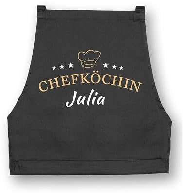 NIMAMA Kochschürze Damen Chefköchin Schürze Personalisiert für Frauen Küchenschürze - Dunkelgrau