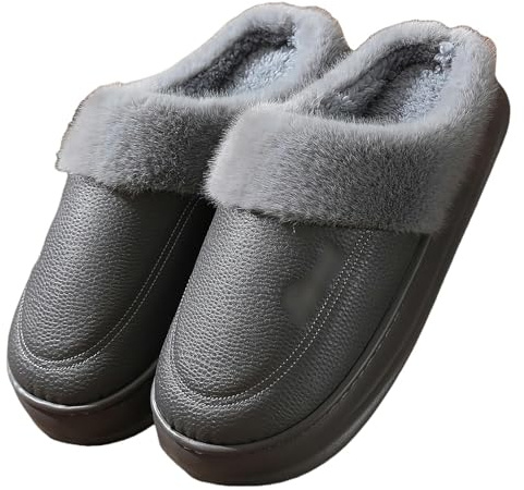 LYBQFZ Slipper Winter-baumwollpantoffeln Für Männer Große Größe Zu Hause rutschfeste Warme Plus Samt Dicke Sohle Baumwolle Hausschuhe-grau-50-51