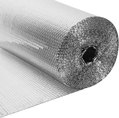 BLOSTM Aislante Térmico Foil Insulation Roll - 1m x 25m Panel Reflectante Radiador, Aislante Térmico Paredes, Eficiencia Energética, Refleja 97% del Calor, Barrera de Vapor, Resistente