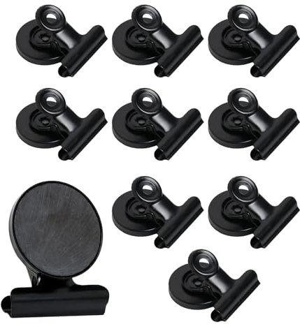 10 Piezas Imanes de Metal Negro, 31mm, Imanes de Metal con Clip, Clip Magnético para Nevera, Clips Magnéticos Super Fuertes para Nevera, para Cocina, Oficina, Escuela, Organizar Etiquetas, Bolsas