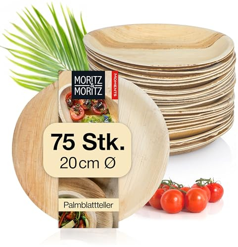 Moritz & Moritz Palmblatt Teller rund Ø 20 cm - 75 Nachhaltige Einwegteller - Alternative zu Bambusteller und Bambusgeschirr