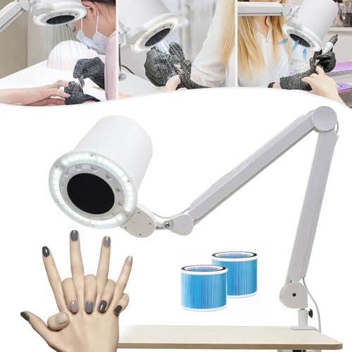 Vacuum Nail Dust Collector with 2 Filters,10 Gear Adjustable Suction for Manicure, Professional Nail Dust Extraction with Dimmable Led and Table Mount