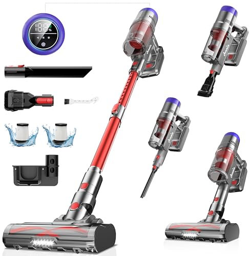 Avamia Aspiradora sin Cable con Pantalla LED, hasta 55 Minutos de Autonomía, Motor sin Escobillas, Cepillo Anti-Enredos, Filtración Multicapa, Batería Extraíble, Aspiradora Vertical Ligera 6-en-1