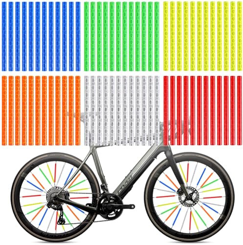 Paquete de 72 Cubiertas para radios de Bicicleta, Tiras Reflectantes de Colores, reflectores de Bicicleta con Visibilidad de 360°, fáciles de Instalar y Reutilizables