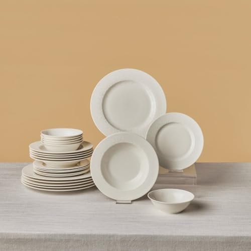 KARACA New Dome 24-tlg Tafelservice, Bone China Porzellan Geschirrset für 6 Personen Modern, Weiß Teller Set, Elegantes & Langlebiges Geschirr Set, Spülmaschinen-/Mikrowellengeeignet