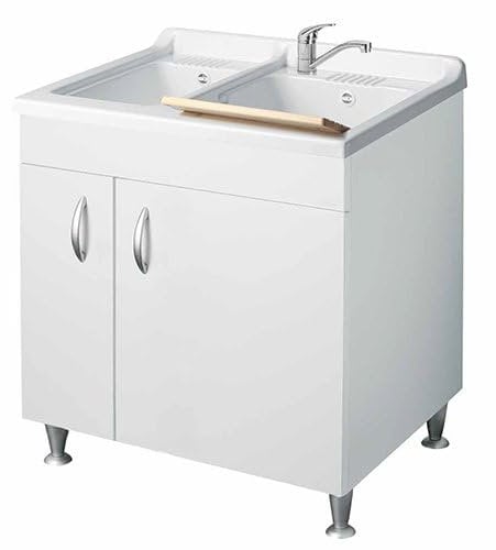 Lavatoio con mobile in nobilitato con due vasche - Bianco