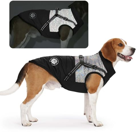 LUOWAN Manteau Chien Hiver Manteau pour Chien avec Harnais, Veste Imperméable pour Chiens de Ppetite Mmoyenne et Grande Taille, Lavable en Machine Bandes Réfléchissantes