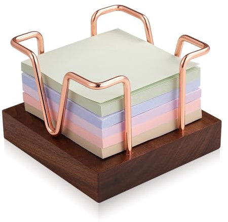 Wood Sticky Note Holder, 3 x 3 inch Self-Stick Note Memo Pad Holder for Desk, Notepad Dispenser for School Office (Rose Gold)