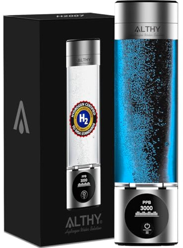 ALTHY Performance Hydrogen Water Generator Bottle, Bionics SPE#PEM Dual Chamber Technology, PPB & Time & Battery Display Screen