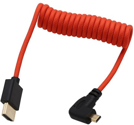 HangTon Câble micro HDMI vers HDMI 4K60 8K ProRes RAW à angle droit pour moniteur ATOMOS Ninja V Ultra, Sony ZV-E1 A7C2 A6700, Canon R6II R5 R3, Lumix S5 S9 G100, Fujifilm X-T50, rouge tressé enroulé