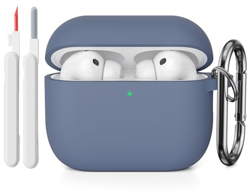 KOKOKA Silikon Hülle Schutzhülle Kompatibel mit AirPods Pro 3. Generation mit Reinigungsset, Stoßfeste Weiche Dünne Schutzhülle Case für Airpods Pro 3 2025 mit Cleaner Kit & Karabiner, Gray Blue