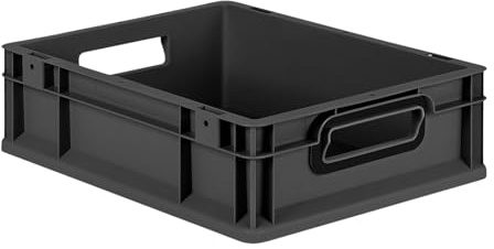 PROREGAL Eurobox NextGen Color | HxBxT 12x30x40cm | 11 Liter | Griffe schwarz offen | Glatter Boden | Schwarz | Eurobehälter, Transportbox, Transportbehälter, Stapelbehälter