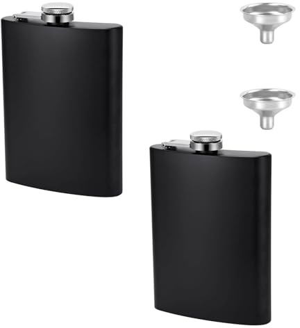 Hip Flask Set, 2 Pack Hip Flask for Men Women, 304 Stainless Steel Portable Whiskey Flask with Funnel, Stainless Steel Whiskey Flask, Hip Flasks for Liquor, for Camping, Hiking, Barbecue, Black