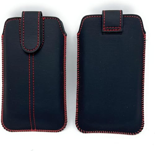 Generisch Handy Tasche Schutz Hülle Etui Slim Case Sleeve Pouch schwarz rot für u.a. Nokia 216 Dual, Nokia 225 4G (2024), Gigaset GL590, Emporia Happy, Swisstone BBM 320