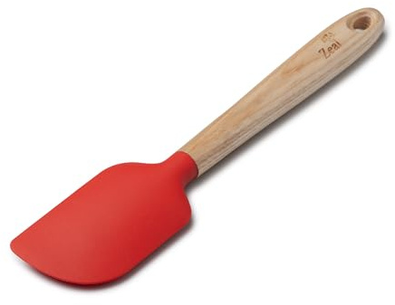 Zeal Silicone Spatula with Ash Wooden Handle – 25cm Non-Scratch, Heat-Resistant Cooking & Baking Spatula for Mixing, Scraping & Folding (Red)