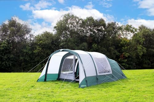 Outdoor Revolution Atom 500 Air Tent, Midnight Jade & Steel Grey, 120HDE Fabric, 4+1 Person, Inflatable Frame, 570x330cm, with Footprint, Pump, Pegs, Carry Bag