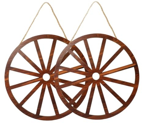 DIYEAH 2 Stück Vintage Holzrad Wanddekoration Rustikales Holz Wagenrad Wanddeko für Bar Garage Wohnzimmer Büro Retro Holzrad Deko Western Cowboy Party