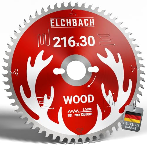 ELCHBACH Sägeblatt 216x30 Holz - Kreissägeblatt 216x30 Hartholz Weichholz | Sägeblatt Kappsäge 216 x 30 Holz - ELCHBACH 216x30 Hartmetall für Metabo KGS 216 M & Bosch