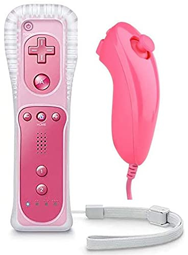 OSTENT Mando a distancia 2 en 1 incorporado Motion Plus + Nunchuk para Nintendo Wii Game - Rosado
