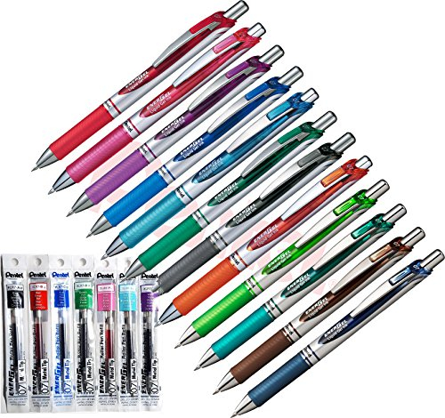 Pentel Energel XM BL77 (Druck-Gelschreiber, 0,7 mm, 12 Farben) + 12 Ersatzminen in den passenden Farben
