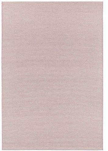 Elle Decoration Millau In- und Outdoor Teppich 80x150cm – Kurzflor Wetterfest Wasserfest Modern Plain Unifarben Design für Terrasse Balkon Wohnzimmer Schlafzimmer Esszimmer Küche Flur in Rosa