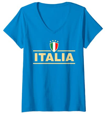 Donna ITALIA 2021 Maglia Italia Fan Calcio (2020) Maglietta con Collo a V