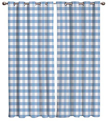 ZAHHYG Verdunklungsvorhänge Blau-Weiß Kariert Gardinen Wohnzimmer Vorhang Schlafzimmer Thermovorhang Blickdicht Gardinen Mit ösen Geräuschreduzierung Vorhänge 2er Set(2x75x166 cm)