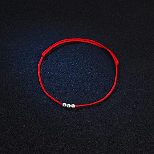 BVFRA Bracelet tissé en Corde Rouge avec des Perles d'argent S925 Bracelets d'amitié réglables Porte-Bonheur Bijoux minimalistes Cadeau pour Femmes Hommes Unisexe