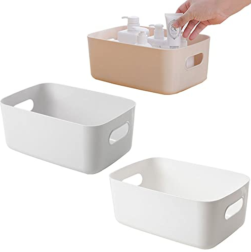 WDDP 3-Teiliges Set 20,5*14*7cm Haushalt Aufbewahrungsbox Kleine, Organizer Korb Stapelbare Mit Griffen, Organizer Box, Klein Aufbewahrungsbox Aus Kunststoff, Geeignet Für Küche, Bad, Schlafzimmer