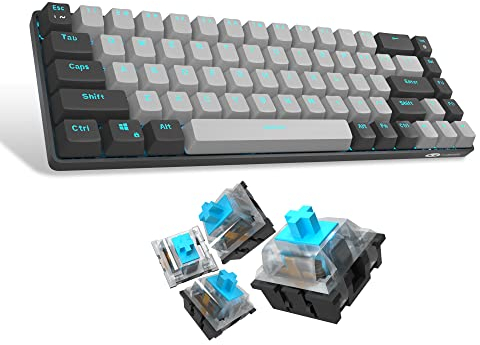 MageGee Portable 60% Gaming Mechanical Keyboard, Minimalist MK-Box Ice Blue Backlit Compact 68 Keys Wired Office Keyboard with Blue Switch for Windows Laptop PC Mac Convenient(Black & Grey)