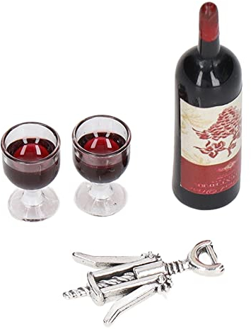 Doll House Red Wine Set,1/12 Simulation Red Wine Drinkware Set Mini Bottles Glasses Bottle Opener