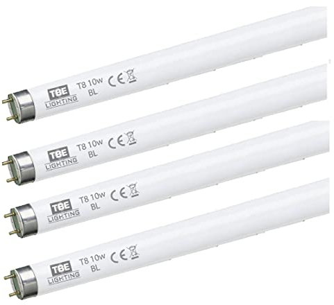 TBE LIGHTING Tubi UV T8 da 10 W, confezione da 4, 10 W BL 368 nm, lampadine ultraviolette per zappatura di insetti, attacco G5 a 2 pin, lunghezza 330 mm (perni esclusi)