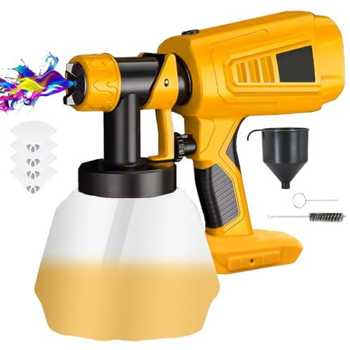 Cordless Paint Sprayer Compatible With Dewalt Paint Sprayer 18v/20v Battery, Fence Paint Sprayer With 2 Nozzle & 1000ml Container, Spray Paint Gun For Walls & Ceilings Fencing & Decking - Body Only