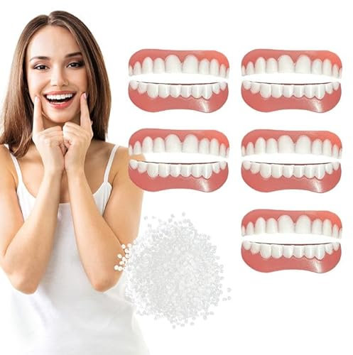 EUPSIIU 5 Paires Prothèses Dentaires, Prothèse Dentaire Cosmétique Sourire Dent de Placages Dentaires Instantanées Prothèse Temporaire de Blanchiment Fausses Dents Haut Bas Prothèses Dentaires