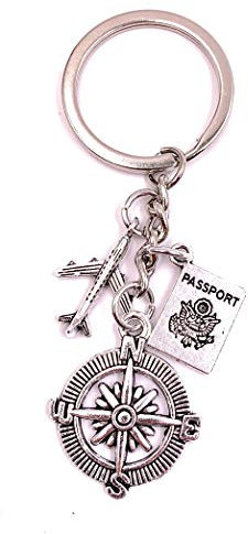 Onwomania Passport Porte-clés en forme de globe terrestre porte-bonheur en métal dans une boîte cadeau en aluminium Idéal pour offrir, argenté, taille unique