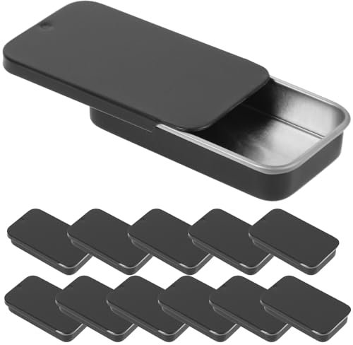 Ciieeo 12pcs Rectangular Metal Tins Small Iron Boxes with Lids Mini Metal Boxes Containers Storage Case for Candies Jewelry Storage (Black)