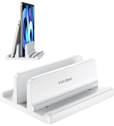 Vaydeer Vertical Laptop Stand Holder Plastic Adjustable Desktop Notebook Dock Space-Saving 3 in 1 for All MacBook Pro Air, Mac, HP, Dell, Microsoft Surface, Lenovo, up to 17.3 inches (White)