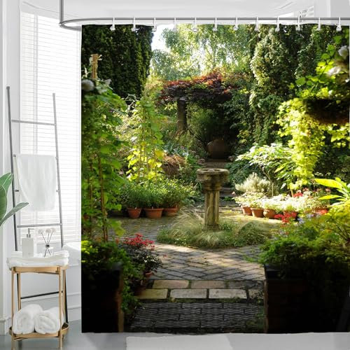 QYSaiXuan Duschvorhang mit Motiv, 200x200 Anti-schimmel Dschungel Outdoorvorhänge, Wasserdicht Badevorhänge mit 12 Ösen Dekorativ für Garten Badewanne Badezimmer